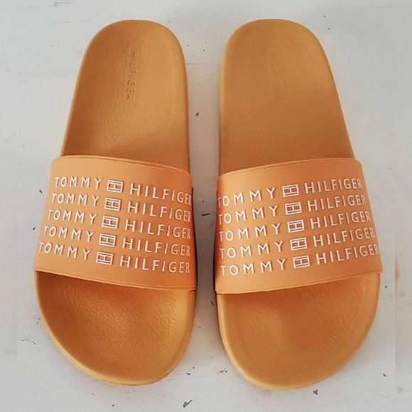 TOMMY HILFIGER ESCO-C SLIDE SANDALS MEN ORANGE HIGH RELIEF LOGO SIZ 11 LIGHTWEIG main image 5